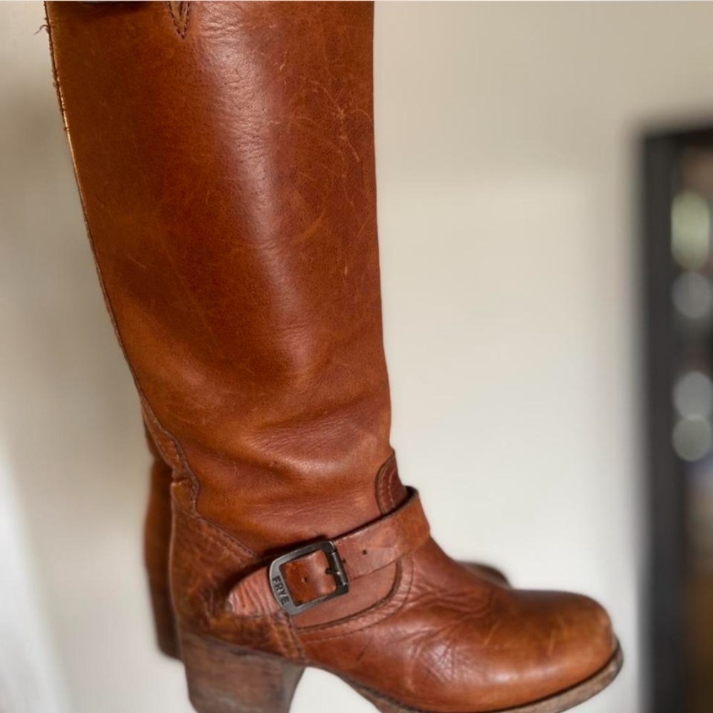 Frye Tan Leather Heeled Boots